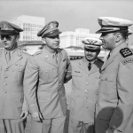 Oficiais americanos junto ao Ten. Cel. José de Souza Prata. À direita o Maj. Nero Moura.
 Foto: Arquivo Nacional.